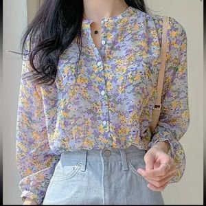 NWOT Floral Blouse with Button Closure